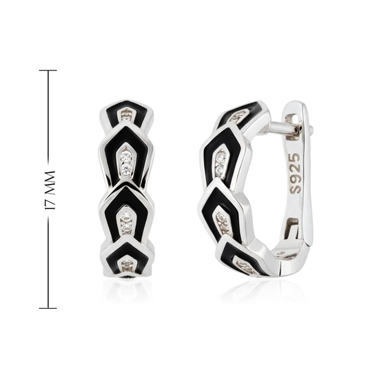 Modernūs 925 sidabro auskarai su cirkoniais ir juodu intarpu