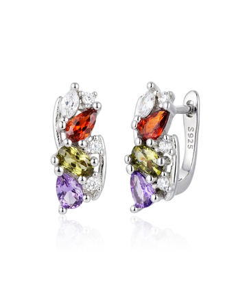 sidabriniai auskarai su spalvotais akmenimis ir cirkoniais