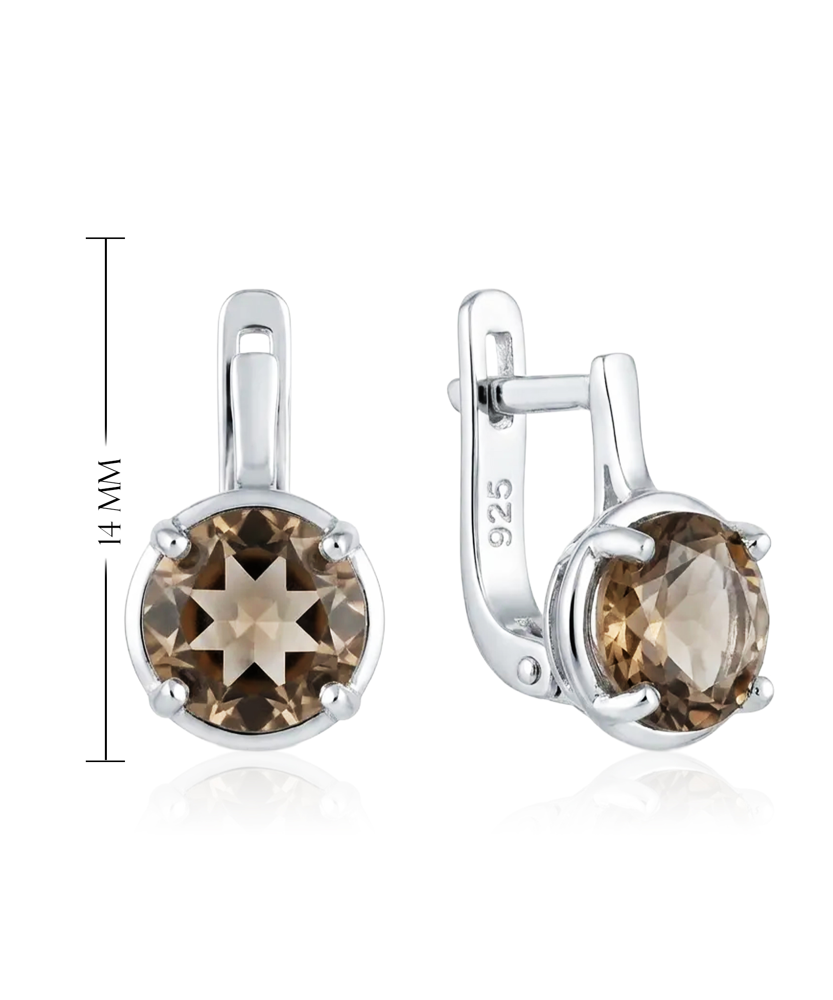 sidabriniai auskarai su rudu akmeniu ir anglišku užsegimu