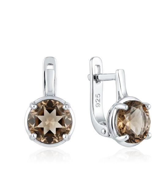 sidabriniai auskarai su rudu akmeniu