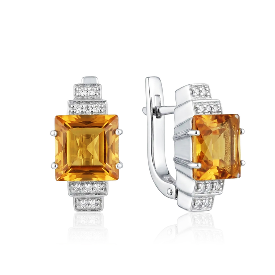 sidabriniai auskarai su geltonu akmeniu