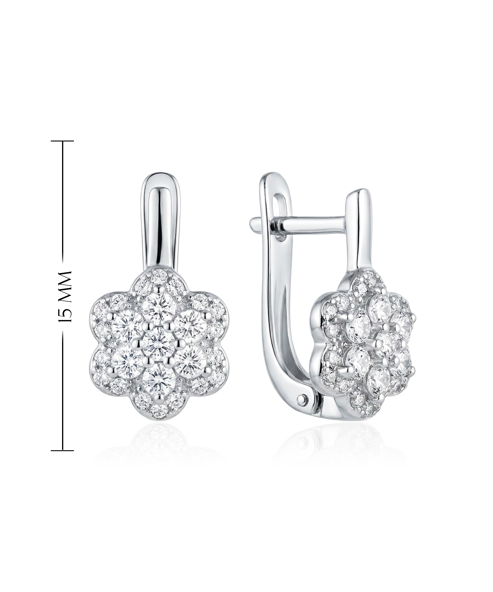 Dekoratyvinio dizaino sidabriniai auskarai su daugybe cirkonių