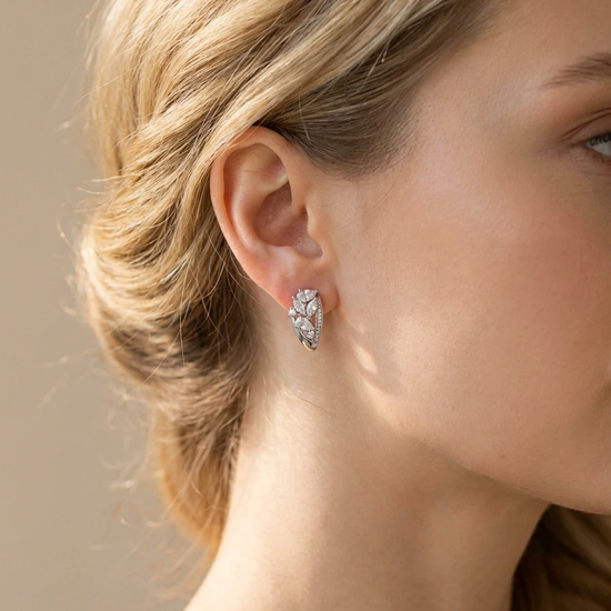 925 sidabro auskarai su lapo formos dizainu ir cirkoniais