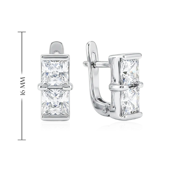 Modernūs sidabriniai auskarai su geometriniu cirkonių dizainu