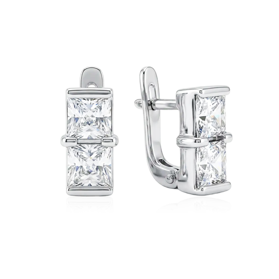 Sidabriniai auskarai su kvadratiniais cirkoniais