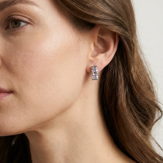 925 sidabro auskarai su stačiakampio formos cirkoniais