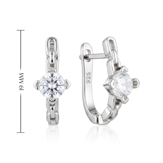 Modernūs sidabriniai auskarai su cirkoniu ir jungčių dizainu