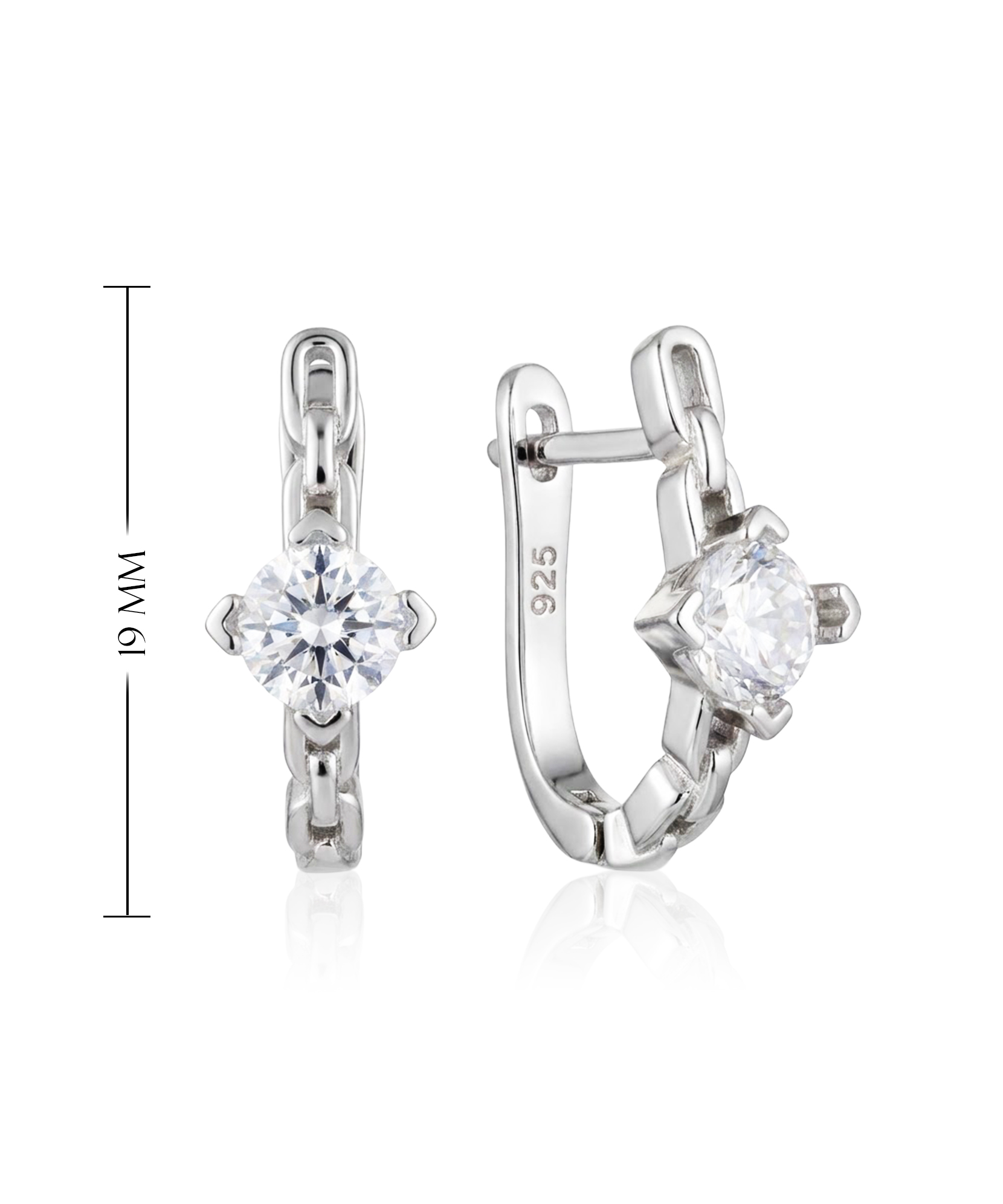 Modernūs sidabriniai auskarai su cirkoniu ir jungčių dizainu