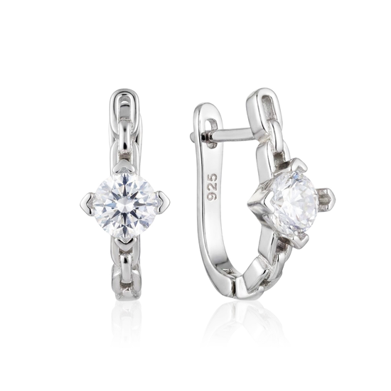 Sidabriniai auskarai su cirkoniu, grandinėlės dizaino