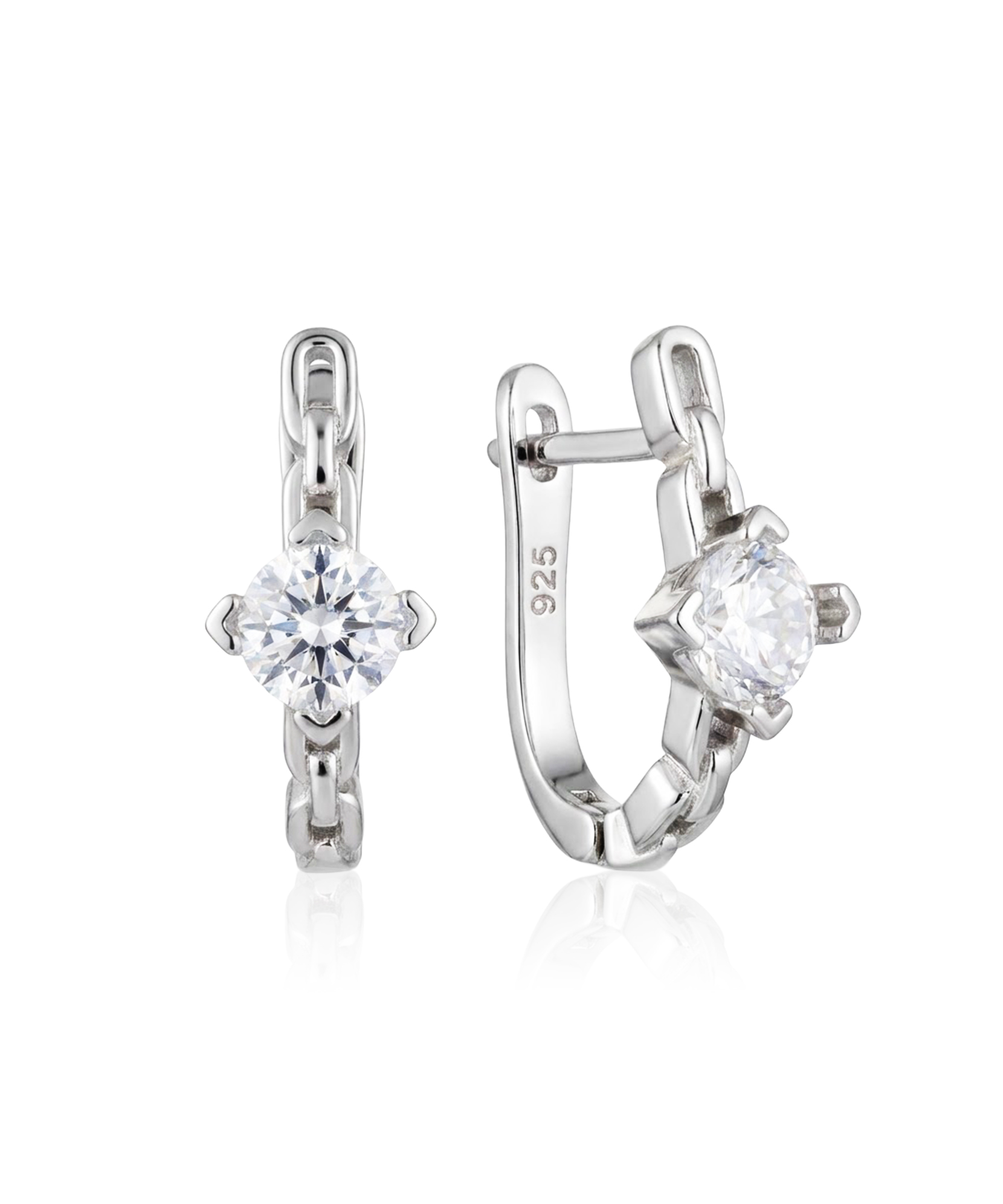 Sidabriniai auskarai su cirkoniu, grandinėlės dizaino