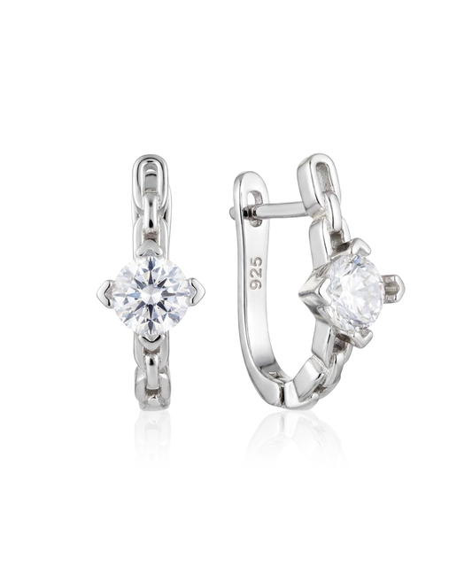 Sidabriniai auskarai su cirkoniu, grandinėlės dizaino