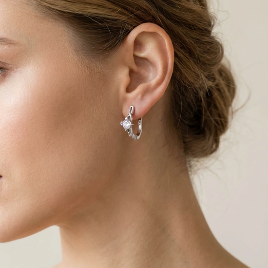 925 sidabro auskarai su apvaliu cirkoniu ir grandinėlės motyvu