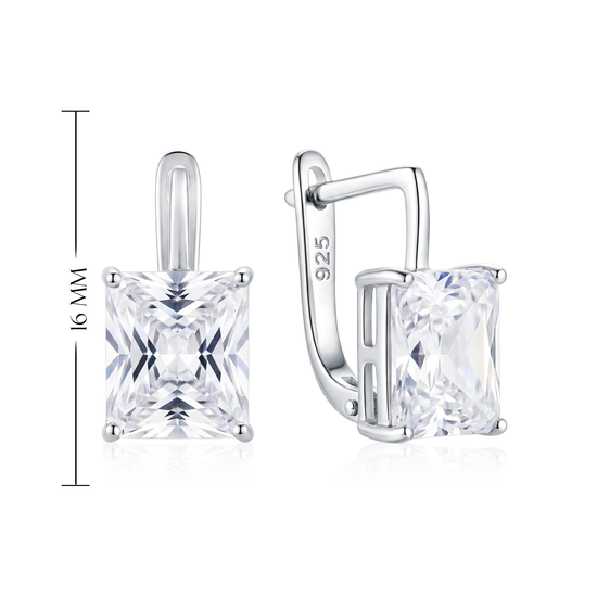 Minimalistinio dizaino sidabriniai auskarai su kvadratiniu akmeniu