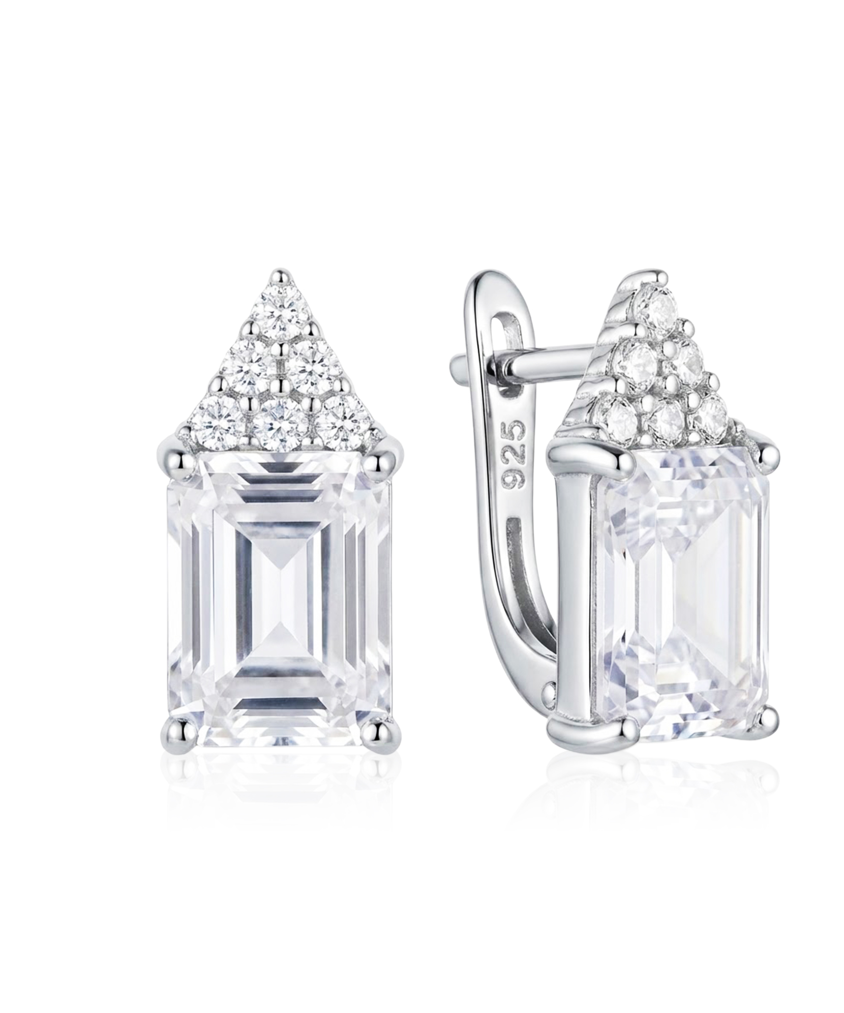 Sidabriniai auskarai su cirkoniais geometrinio dizaino