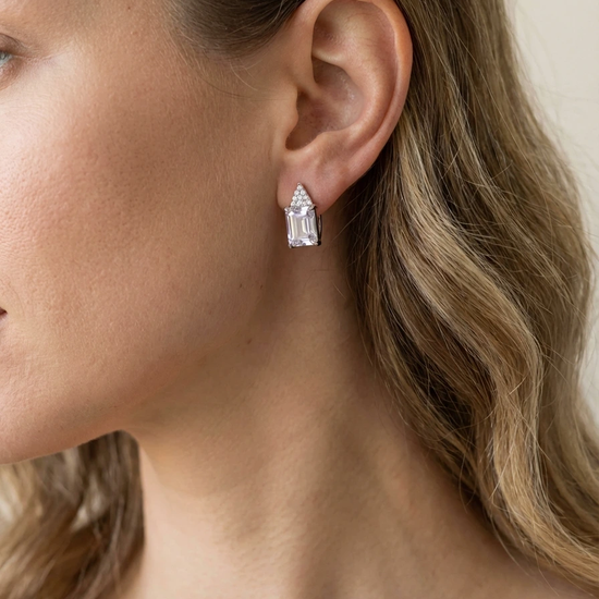 925 sidabro auskarai su stačiakampio formos cirkoniu