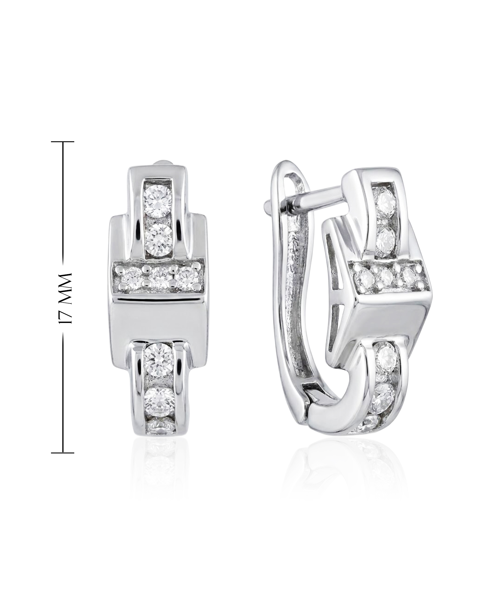 Sidabriniai auskarai su cirkoniais stačiakampio formos