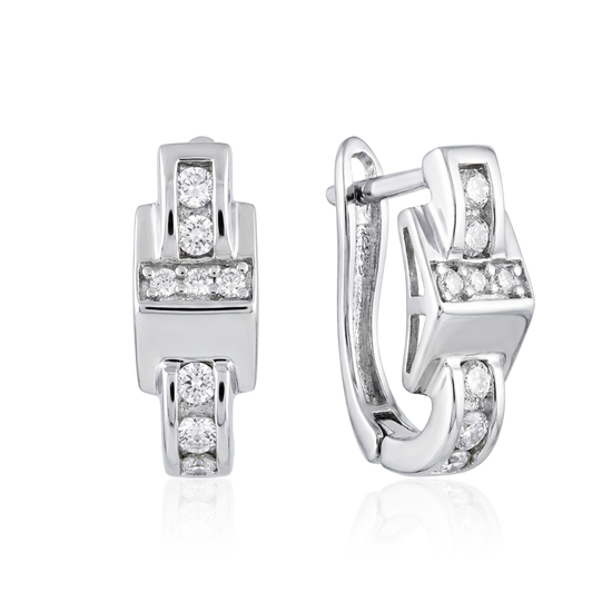 Sidabriniai auskarai su cirkoniais geometrinio dizaino