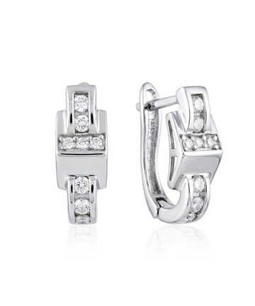 Sidabriniai auskarai su cirkoniais geometrinio dizaino