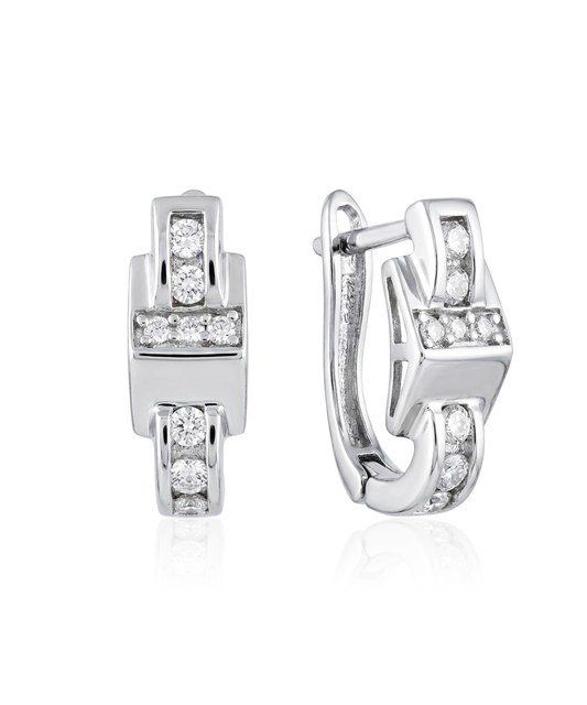 Sidabriniai auskarai su cirkoniais geometrinio dizaino