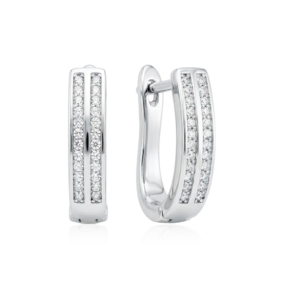 Sidabriniai auskarai su cirkoniais dvigubos juostos dizaino