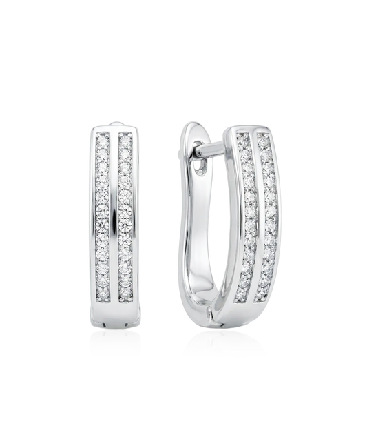 Sidabriniai auskarai su cirkoniais dvigubos juostos dizaino