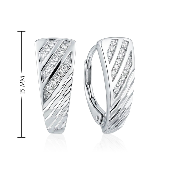 925 sidabro auskarai su cirkoniais ir įstrižomis dekoratyvinėmis linijomis