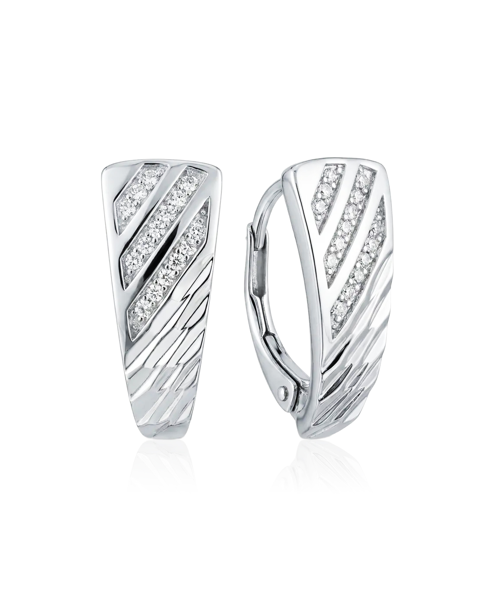 Sidabriniai auskarai su cirkoniais modernaus reljefo dizaino