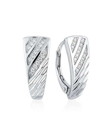 Sidabriniai auskarai su cirkoniais modernaus reljefo dizaino