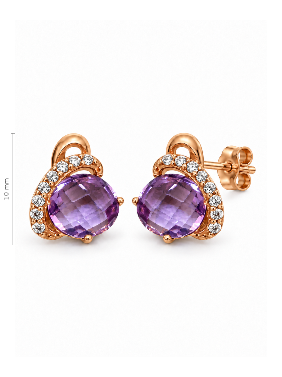 Auksiniai auskarai vinukai su violetiniais cirkoniais – 10 mm