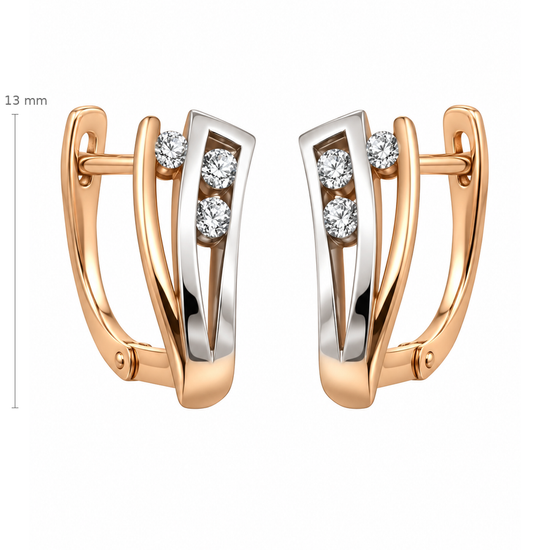 Auksiniai pailgi auskarai su cirkonių eile – 13 mm