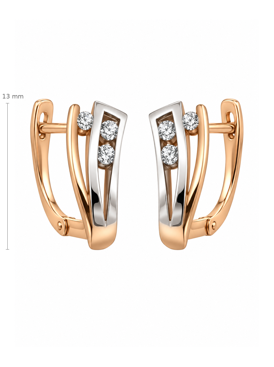 Auksiniai pailgi auskarai su cirkonių eile – 13 mm