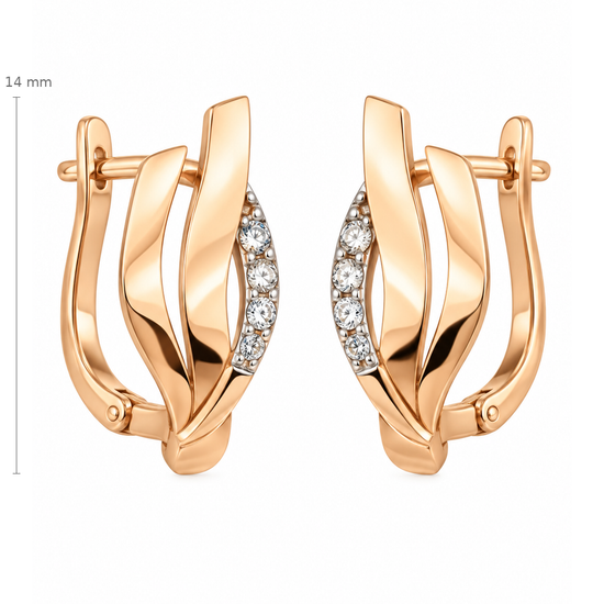 Auksiniai liepsnos formos auskarai su cirkoniais – 14 mm