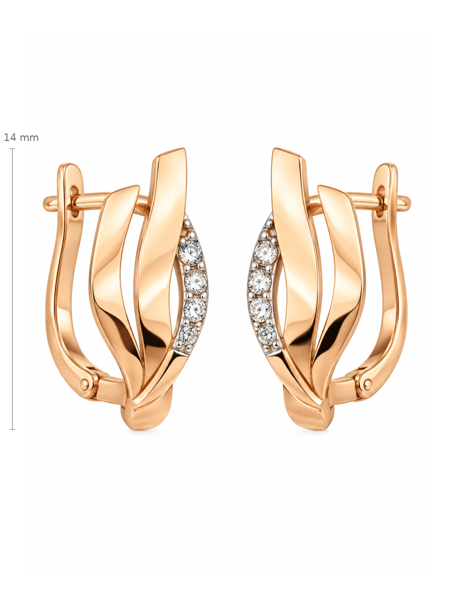 Auksiniai liepsnos formos auskarai su cirkoniais – 14 mm