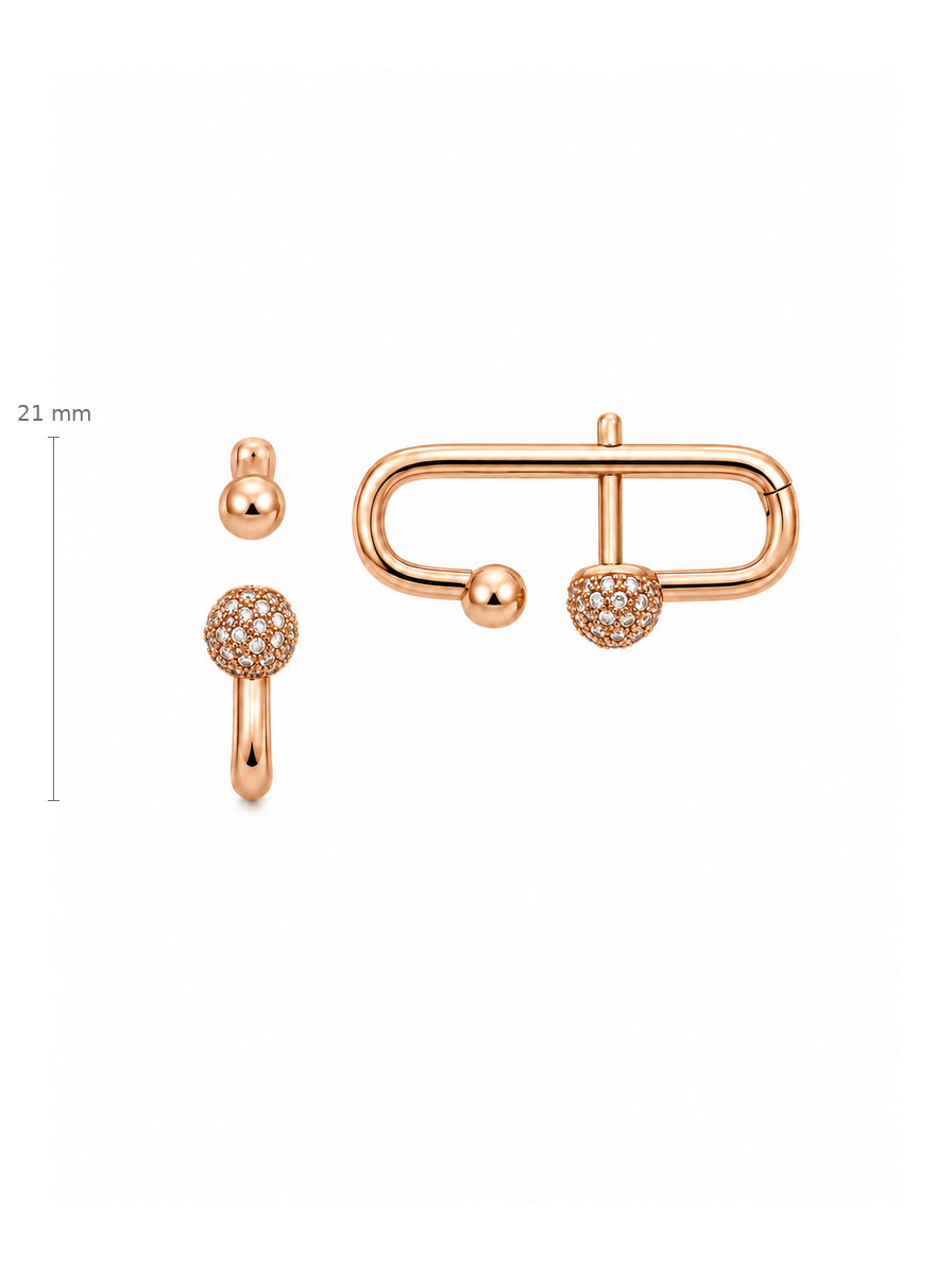 Auksiniai pailgi auskarai lankeliai su rutuliukais ir cirkoniais – 21 mm