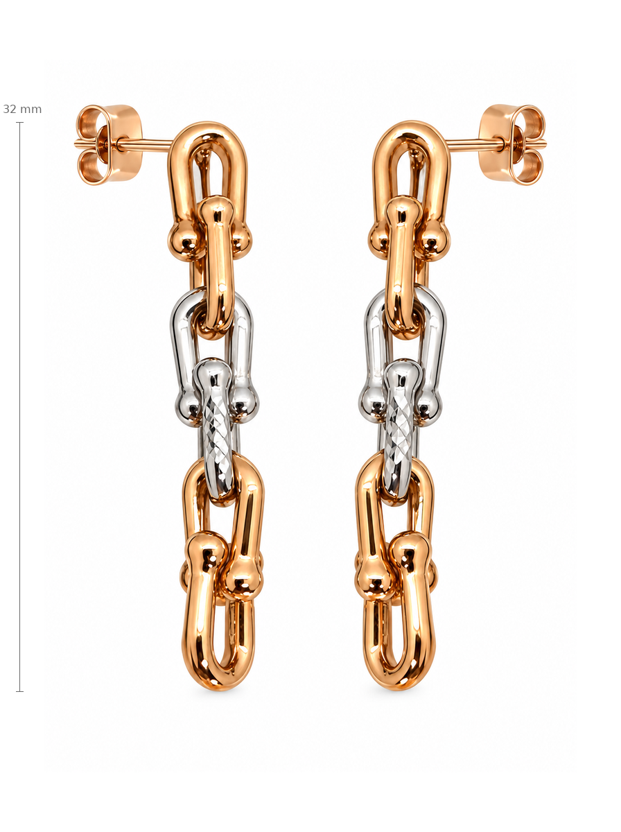 Dvispalviai auksiniai auskarai grandinėlės – 32 mm