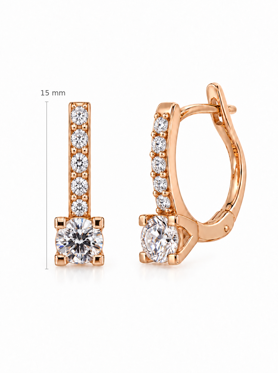 Auksiniai pailgi auskarai su cirkoniais – dydis 15 mm