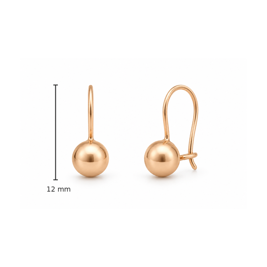 Auksiniai kabantys auskarai rutuliukai – 12 mm bendro aukščio iliustracija