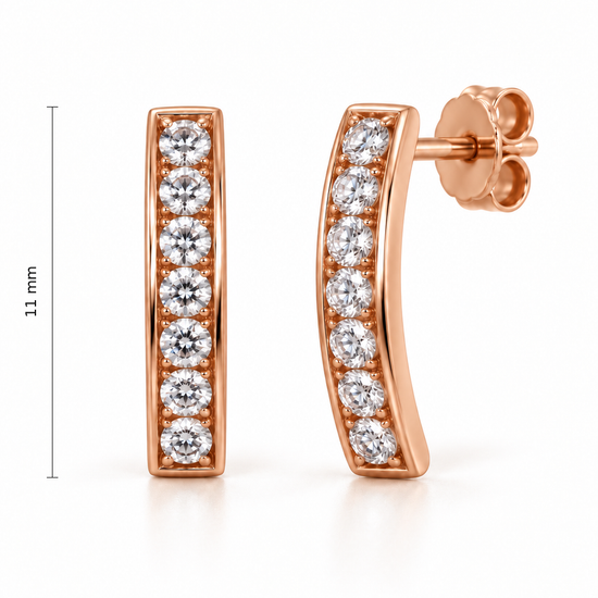Auksiniai auskarai juostelės su cirkoniais – 11 mm aukštis