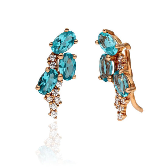 Auksiniai auskarai su mėlynais akmenimis