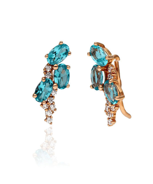 Auksiniai auskarai su mėlynais akmenimis