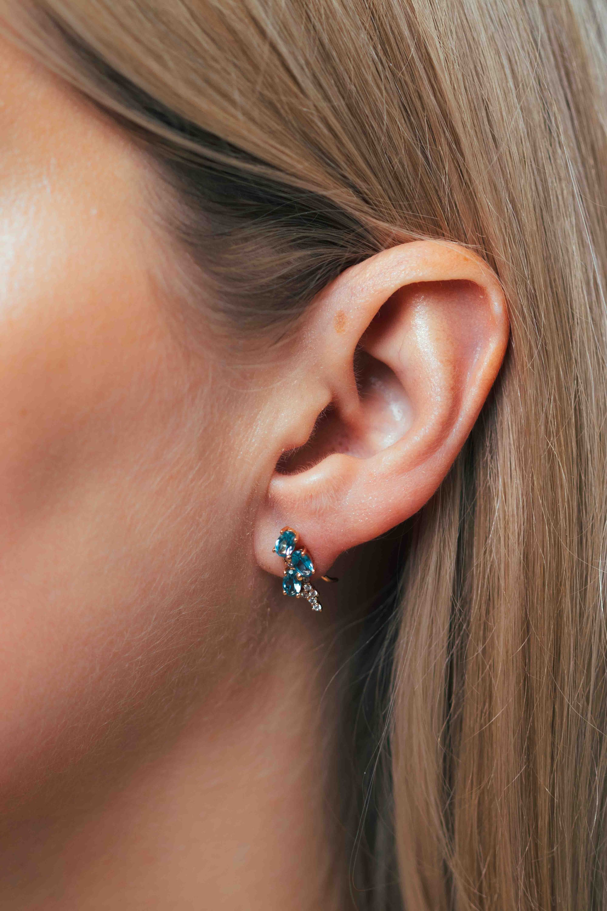 Auskarai su mėlynais kristalais