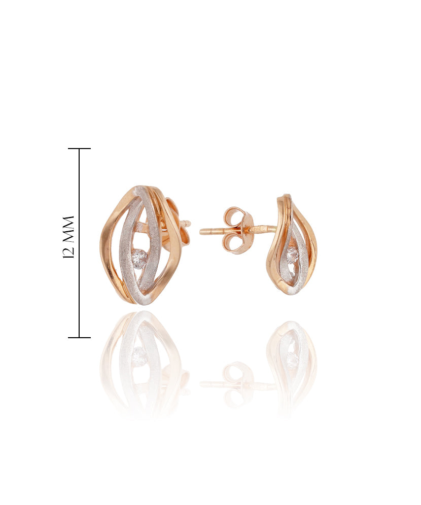 Modernūs rožinio ir balto aukso auskarai su įsegimu