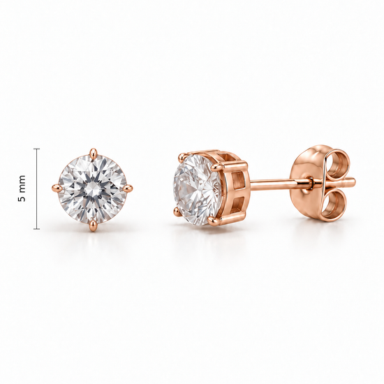 Auksiniai auskarai su cirkoniais – klasikiniai apvalūs vinukai – 5.0 mm aukštis