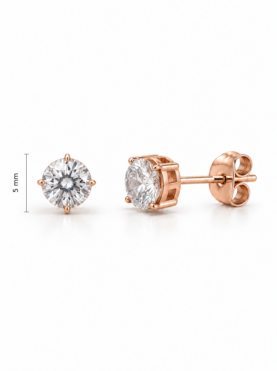Auksiniai auskarai su cirkoniais – klasikiniai apvalūs vinukai – 5.0 mm aukštis