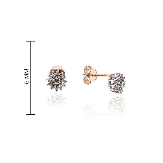 Auksiniai auskarai gėlės formos su deimantais