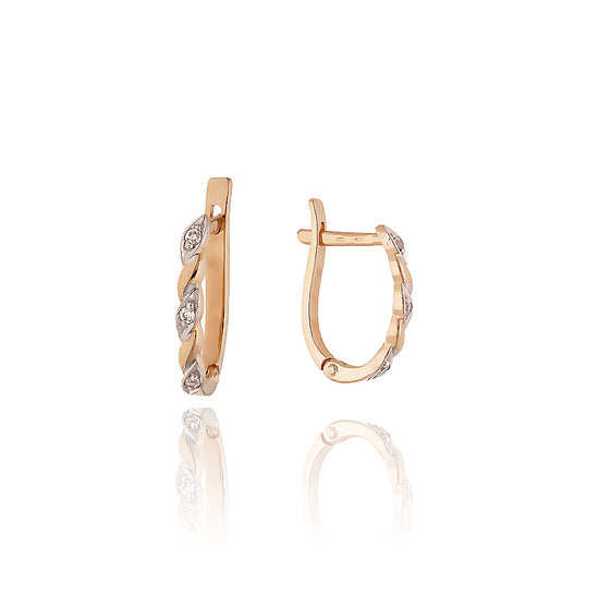 Raudono aukso auskarai su pynės rašto ornamentu ir cirkoniais