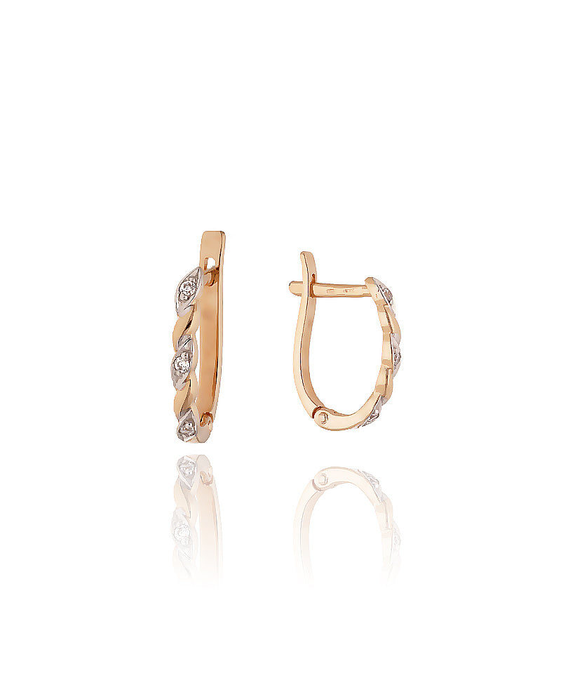 Raudono aukso auskarai su pynės rašto ornamentu ir cirkoniais