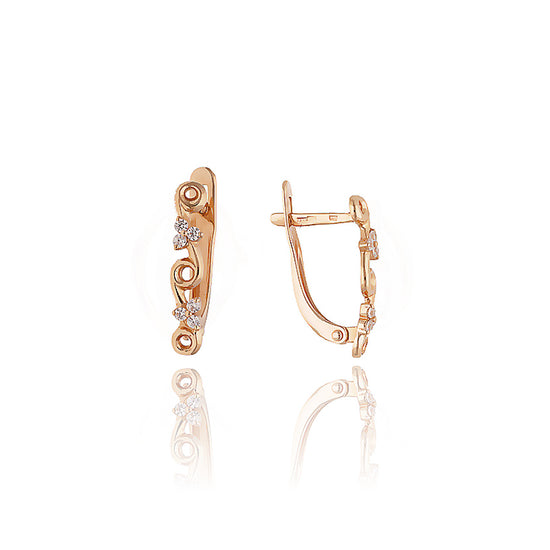 Auksiniai auskarai su ažūrinio rašto detalėmis ir cirkoniu