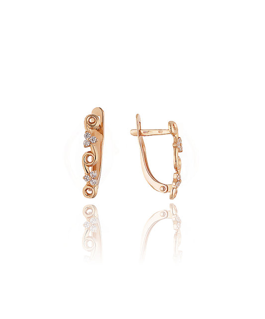 Auksiniai auskarai su ažūrinio rašto detalėmis ir cirkoniu