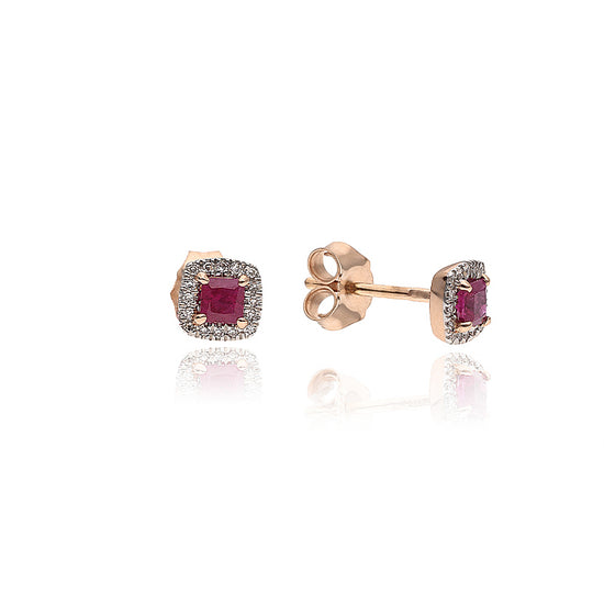 Auksiniai kvadratiniai auskarai su rubinu